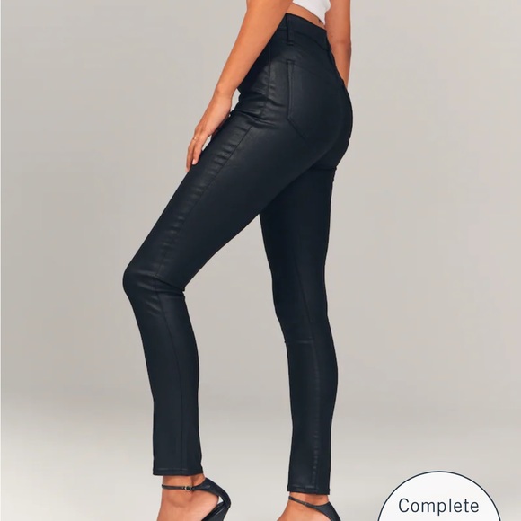 Abercrombie High Rise LEATHER Skinny Ankle Jeans - Black - Picture 7 of 9